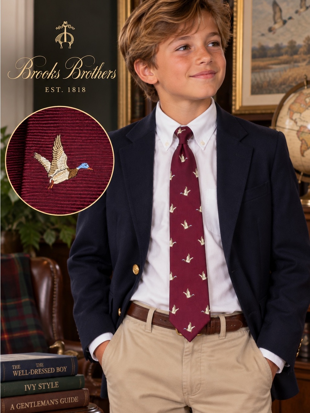 Brooks Brothers Burgundy Flying Geese Tie 100% Silk